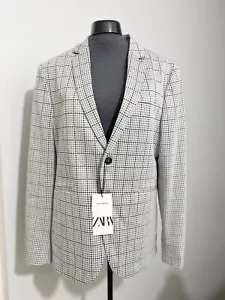 Neu mit Etikett Zara grau blau kariert Schottenkaro schmal geschnitten Stretch Blazer Smart Jacke S 48 - Bild 1 von 6
