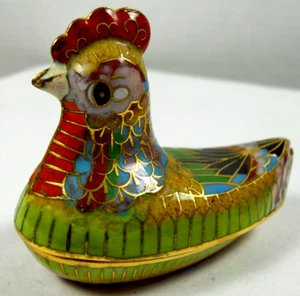 Mini miniatura vintage metal esmalte pollo pájaro figura baratija caja decoración retro - Imagen 1 de 15