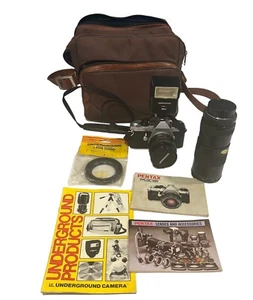 PENTAX ME SUPER 35mm Camera Bundle 2 Lenses 55 80-200mm Flash Leather Bag - Picture 1 of 16