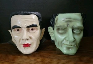 Ashland Dracula & Frankenstein Kopf Figuren Behälter Pflanzgefäße Halloween Deko - Bild 1 von 19