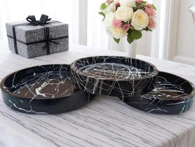 3件装木质圆形托盘质朴餐盘咖啡桌装饰复古 — 第 1/4 张图片