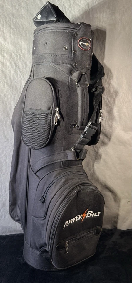 POWER BILT 6 Way Golf Bag Cart Stand w/ Shoulder Strap Black Canvas - VTG / VGC! - Image 1 of 4