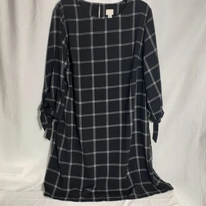 A New Day Black Checkered 3/4 Sleeve Women's XL Dress Lightweight - Picture 1 of 8