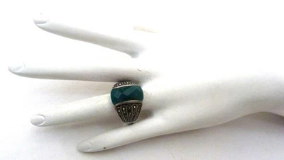 DESIGNER AF ART DECO STYLE CRYSOPRASE MARCASITE GEM STERLING SILVER RING SIZE 10 - Image 1 of 4