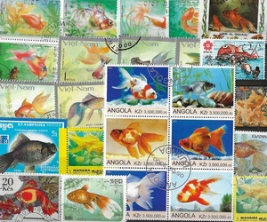 25 ALL DIFFERENT  GOLDFISH  ON STAMPS (FISH) - Picture 1 of 1