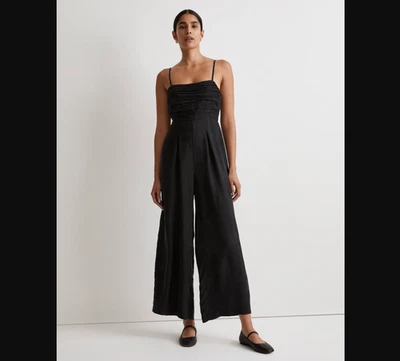 Madewell Jumpsuit Womens 14 Black Wide Leg Strappy Ruched Bodice Dressy Pantsuit - Image 1 of 4