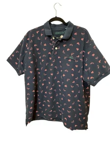 Orvis Men’s Signature Performance Polo Navy W/Pink Flying Fish Design SZ XL - Picture 1 of 3