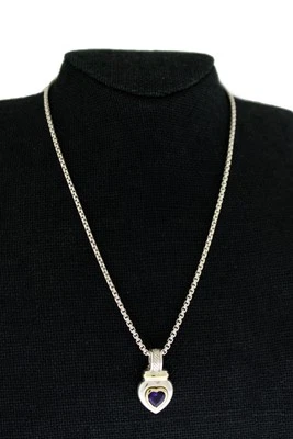 Collar colgante corazón cable amatista plata esterlina oro 14k David Yurman 18" Foto 1 de 4
