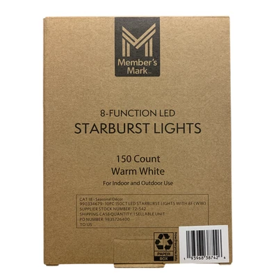 Member's Mark 8-Function LED Starburst Lights, Warm White, 150 Count, 10-Bursts - Image 1 of 3