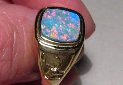 Anillo de ciervo ópalo para hombre, 14,4 gramos de oro amarillo sólido de 14k Foto 1 de 4