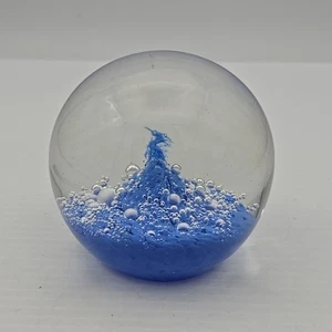 Paperweight Cauldron Aqua Blue Swirl With Bubbles - Picture 1 of 4