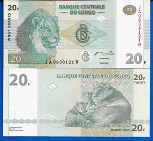 Congo D.R. P-94 20 Francs Year 2003 Lion Uncirculated Banknote - Picture 1 of 1