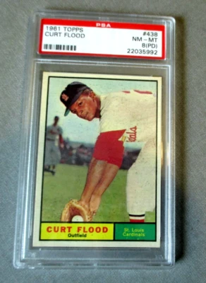 1961 TOPPS # 438- ST LOUIS CADINALS CURT FLOOD PSA 8 (PD) NM-MT-  BASEBALL CARD - Image 1 of 4