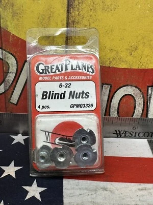 GREAT PLANES GPMQ3326 Blind Nuts:6-32 X 4pc. NewInPack USA Shipped - Image 1 of 4