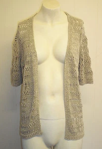 M&S Per Una Natural Short Sleeve Shimmery Open Knit Cardigan - Size 10 - BNWOT - Picture 1 of 3