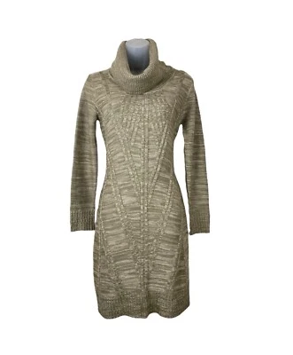 GUESS Women’s Bodycon Sweater Dress M Sera Turtle-Neck Cable Knit Silk Taupe - Image 1 of 4