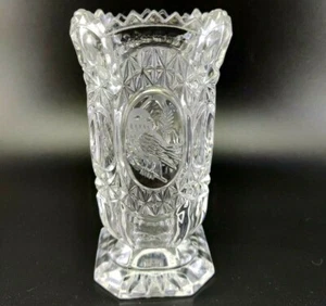 Vintage Clear Cut Crystal Vase Etched Flowers & Birds Notched Rim - Picture 1 of 12