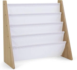Humble Crew 4 tier Natural/White Kids Book Rack Storage Bookshelf with Deep Sl - Picture 1 of 7
