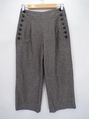 Club Monaco Sailor Button High Rise Wide Legs Trousers Gray Wool Silk Size 2 - Image 1 of 4