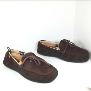 Isotoner Men's Slippers Moccasins Slip-On Shoes Dark Brown Size 9.5-10.5