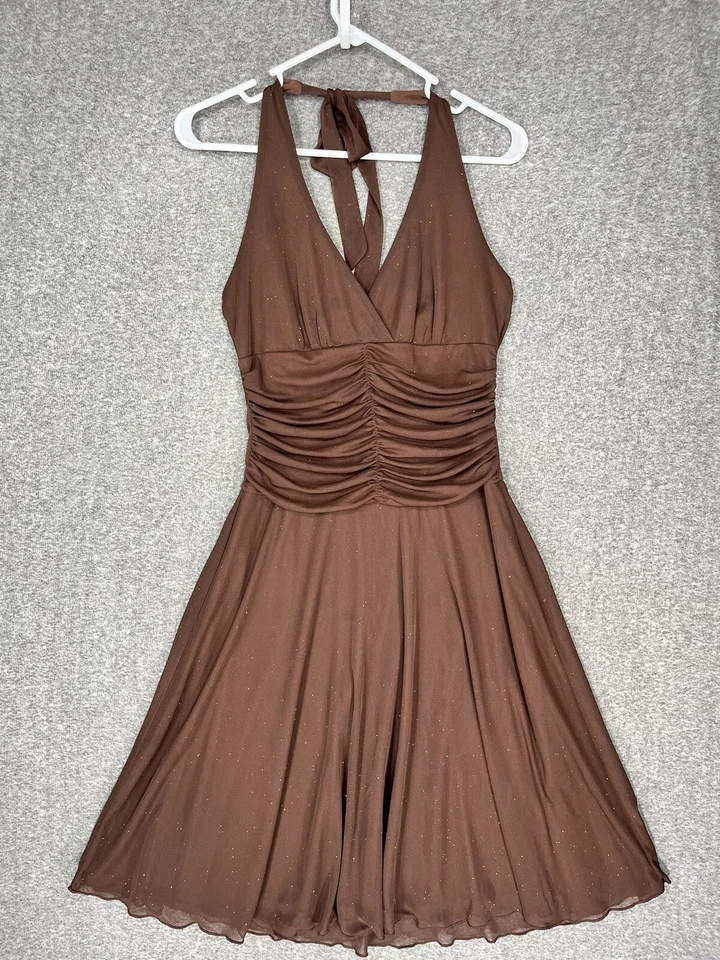 Y2K Speechless коричневый с бретелью через шею трапециевидный колена платье женщин M чистый с подкладкой - Изображение 1 из 4
