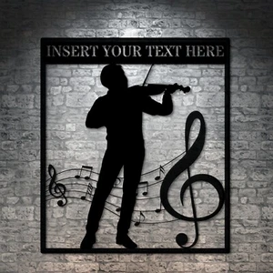 Arte de letrero de metal para violinista masculino personalizado. Decoración de pared con nombre de violinista personalizado - Imagen 1 de 5