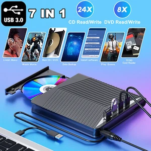 USB External CD RW DVD ROM Writer Burner Player Drive for Laptop PC Mac Windows - Picture 1 of 9
