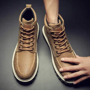 Men's High Top Shoes British Style Artificial PU Upper Rubber Sole Flat Heel Mes - Picture 1 of 25