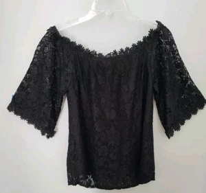 Women's Off Shoulder Lace Tops Blouse 3/4 Sleeve Elegant Shirts Top Small Black - Picture 1 of 10