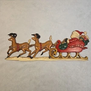 Vintage Weihnachtsmann Schlitten Rentier 16" Metall Wandbehang Hergestellt in den USA Home Interiors Box - Bild 1 von 10