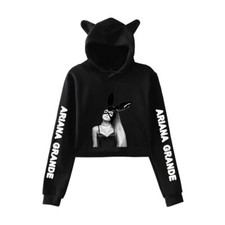 Woman Ariana Grande Crop Top Cat Ears Hoodies Girl Sweatshirt Pullover 2020 HOT