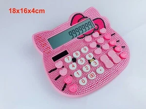 Blingustyle Kitty Design Pink Crystal 12 Digit Dual Power Calculator P - Picture 1 of 9