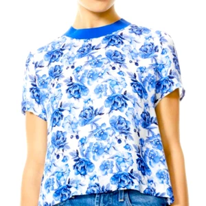 NWT Alice + Olivia Kane Blue White Forget Me Not Floral Tee T-Shirt Top Size XS - Picture 1 of 7