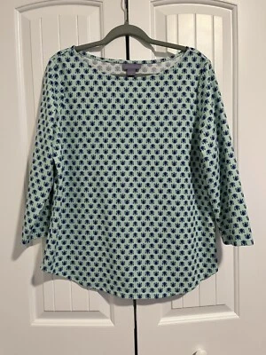 Blusa túnica grande Laura Scott aguamarina geométrica púrpura manga 3/4 cuello barco  Foto 1 de 4