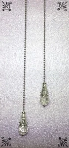 Handcrafted Clear Crackle Glass Silver Lamp Pull 1.8mm Stainless Steel Chain - Picture 1 of 4
