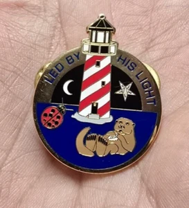 Order of the Eastern Star Pin Led By His Light Ladybug Otter Lighthouse Pinback - Picture 1 of 4
