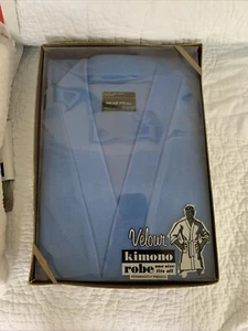 Vintage NOS JCPenny Mens Velour Kimono Robe Blue One Size Fits All Original Box - Picture 1 of 4
