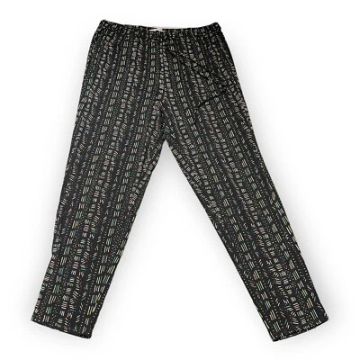 BCBG Generation Womens Black Geometric Abstract Pull On Stretch Pants Sz L 80s  - Image 1 of 4