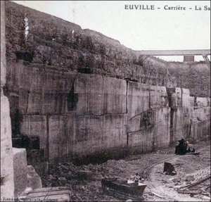 EUVILLE 1914 MEUSE 2 POSTCARDS ANTIQUE CAREER STONES MINES PHOTO - Picture 1 of 3