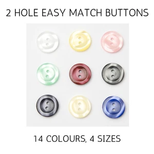 10 x Buttons Easy Match 2 Tone with 2 Holes 14 Colours 4 Sizes - Picture 1 of 27