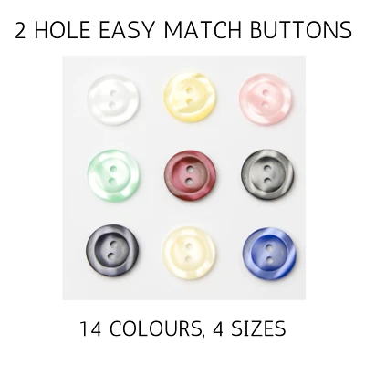 10 x Buttons Easy Match 2 Tone with 2 Holes 14 Colours 4 Sizes - Image 1 of 4
