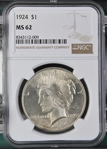 1924 Peace Dollar NGC Certified MS62 - Picture 1 of 2