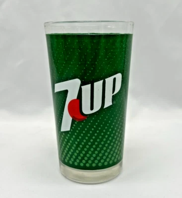 VINTAGE 1980s 7-Up Green Logo 5" Drinking Glass Tumbler w Red Dot ~ The Uncola - Image 1 of 4