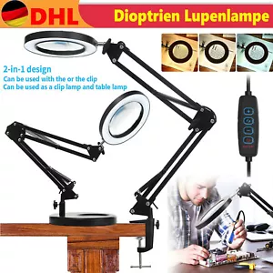2-in-1 Lupe mit Licht und Ständer 10X Lupenleucht Dimmbare LED Schreibtischlampe - Bild 1 von 11