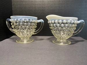 Anchor Hocking Moonstone Cream & Sugar Opalescent Hobnail #2753,2754 Vintage - Bild 1 von 14