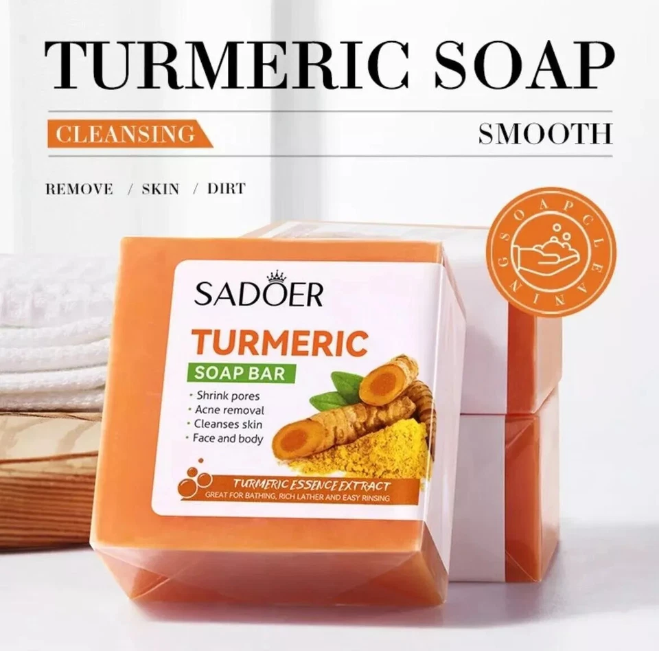 SADOER Turmeric Soap Bar Skincare Acne Removal Pore Cleaner Smoth Skin Nourshing
