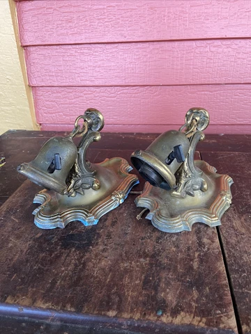 Pair of 1930s Art Deco Stamped Brass Wall Sconces Salvage Restore Paddle Switch Cover