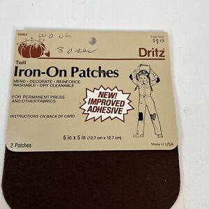 Dritz Twill Iron On Patches 5x5" Vintage Brown 2 Patches In Pack New Old Stock