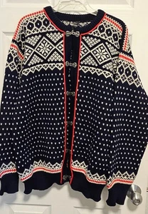 Dale of Norway Sweater Womens XXL Navy Blue Nordic Fair Isle Wool Metal Clasp - Picture 1 of 9