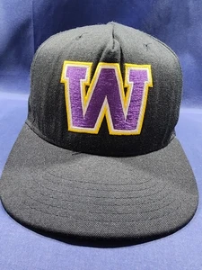 Vintage Washington Huskies Hatch Hat Black Big Logo Snapback Cap - Picture 1 of 11